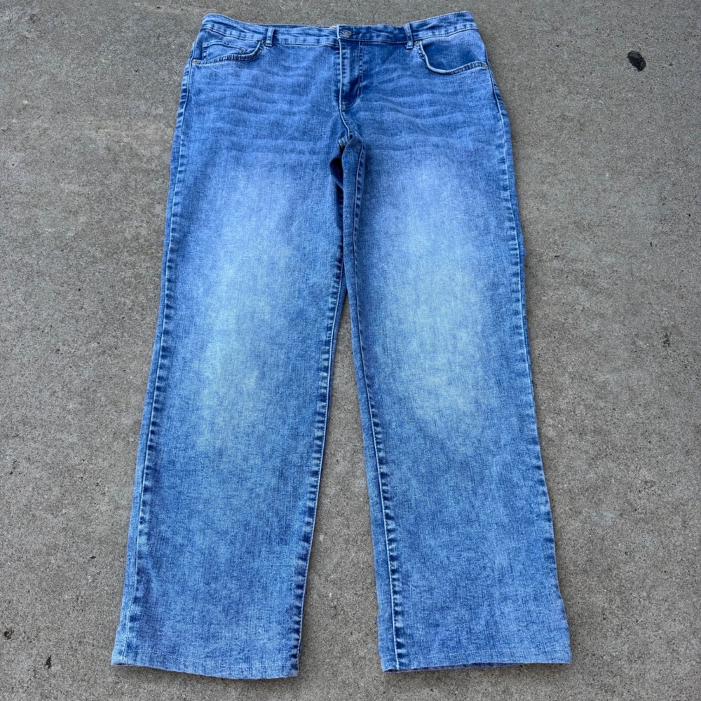 LOGO Lori Goldstein Womens Boyfriend Jeans Blue Light Wash Straight Leg Size 16
